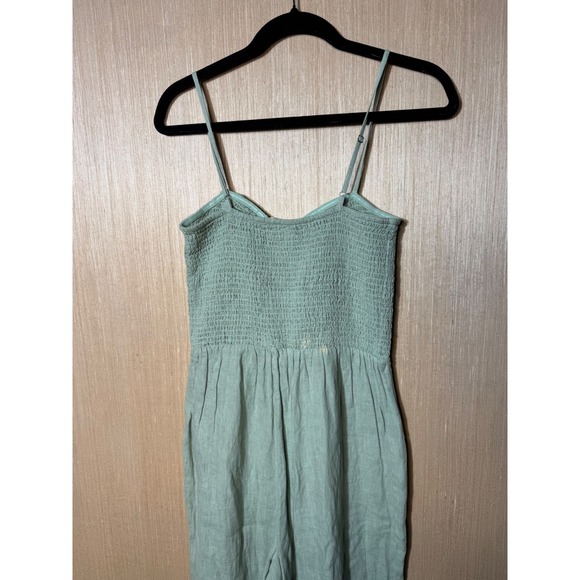 Faherty Womens Sage Green 100% Linen Smocked Wide Leg Jumpsuit Size S - Picture 5 of 7
